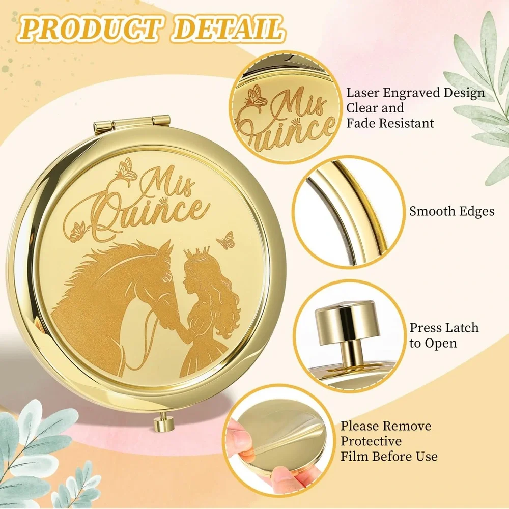 Gold 'Mis Quince' Round Compact Mirror - Set